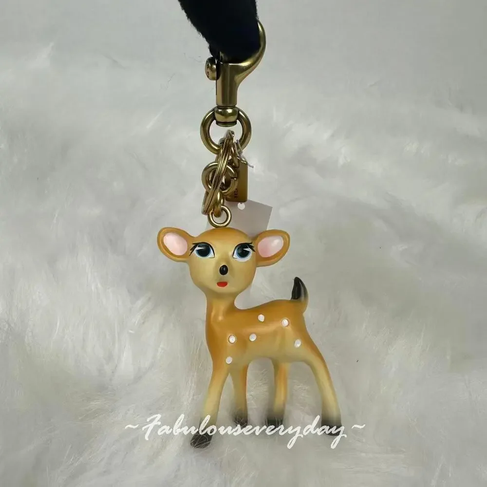 Coach Deer Bag Charm Keyring CCD40 Resin Metal Brass Tan NWT